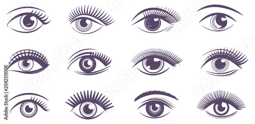 Bild auf Leinwand Beautiful Eyes Collection Vector Featuring Different Makeup Styles, Eyelashes, E