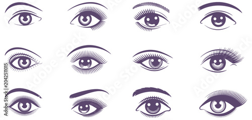 Bild auf Leinwand Beautiful Eyes with Makeup Styles and Lashes Vector Set Showcasing Cosmetic Tren