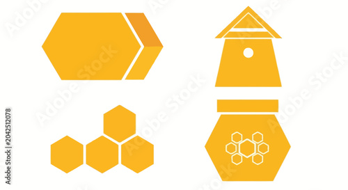Honeycomb shapes, bee hive icons, yellow geometric patterns, business concept background