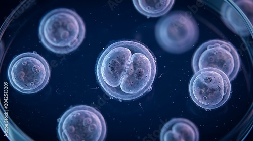 Microscopic View of Early Stage Human Embryos and Sperm Cells cell division biology