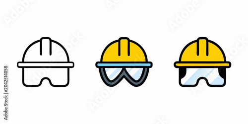 Photos safety helmet icons flat style construction protective