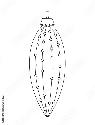 Festive bauble in cute form Christmas tree decor doodle outline hand drawn simple vector illustration for winter holidays seasonal greeting card, invitation, sticker, line art clipart