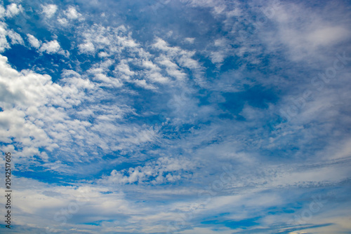 Beautiful Blue Sky with Fluffy White Clouds on a Sunny Day Perfect for Nature Backgrounds Weather Forecast Layouts and Atmospheric Concept Designs.