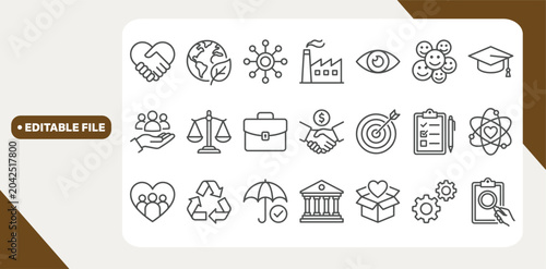 Foto CSR Corporate social responsibility and sustainability editable stroke outline icon isolated on white background flat vector illustration
