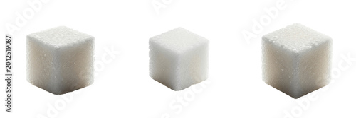 Quadro su tela White Sugar Cubes Set Isolated on White Background Sweet Refined Cane Sugar Piec