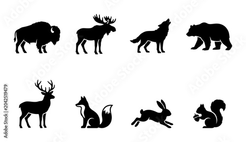 Canvas Print 8 Wildlife Animal Silhouettes, Silhouette, for Nature and Safari Themes