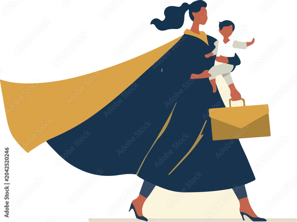 Fototapeta premium Strong Independent Woman with Cape Empowerment Flat Vector Illustration 