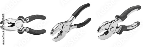 Schilderij op canvas Three pliers with black rubberized grips isolated on white background, professio