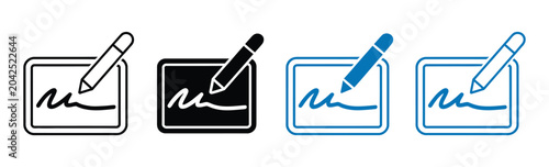 Fotografie Digital signature icon vector set featuring electronic document signing symbols with pen in outline and solid styles for contracts and approval systems