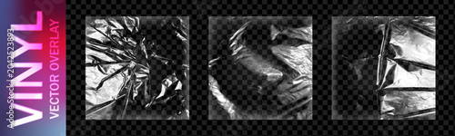 Tableau sur toile Realistic square plastic wrap overlay pack isolated on dark transparent background