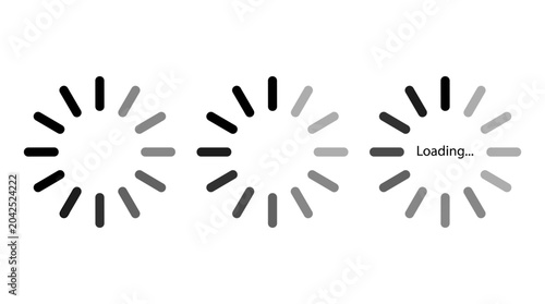 Three circular loading indicators, with the rightmost one displaying the text 
