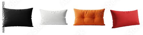 Foto Set of four decorative rectangular throw pillows in black, white, orange tufted,