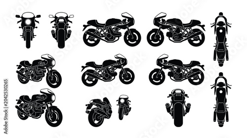 Foto Cafe Racer Motorcycle Silhouette Set Classic Sport Bike Multiple Views Vector Is