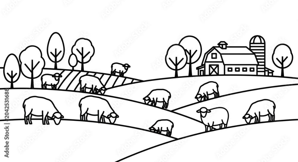 Naklejka premium vector illustration of a rural landscape