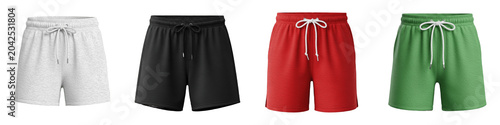 Tableau sur toile Set of four colorful mens shorts with drawstring waist in white, black, red, and