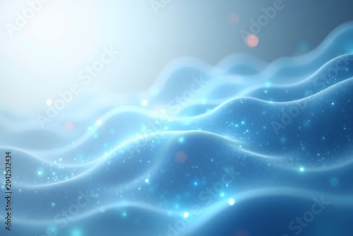 Soft blue waves with glowing particles and smooth gradients, abstract composition symbolizing fluidity, calmness, and energy for design, technology, and wellness concepts. AI generated image