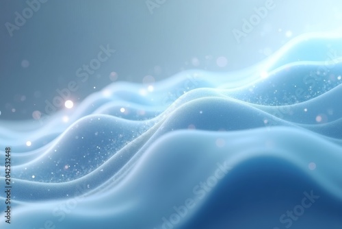 Soft blue waves with glowing particles and smooth gradients, abstract composition symbolizing fluidity, calmness, and energy for design, technology, and wellness concepts. AI generated image