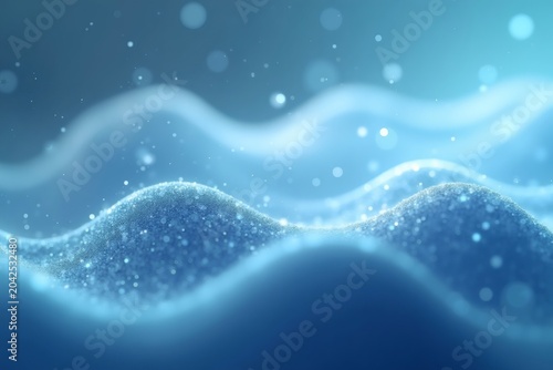 Soft blue waves with glowing particles and smooth gradients, abstract composition symbolizing fluidity, calmness, and energy for design, technology, and wellness concepts. AI generated image