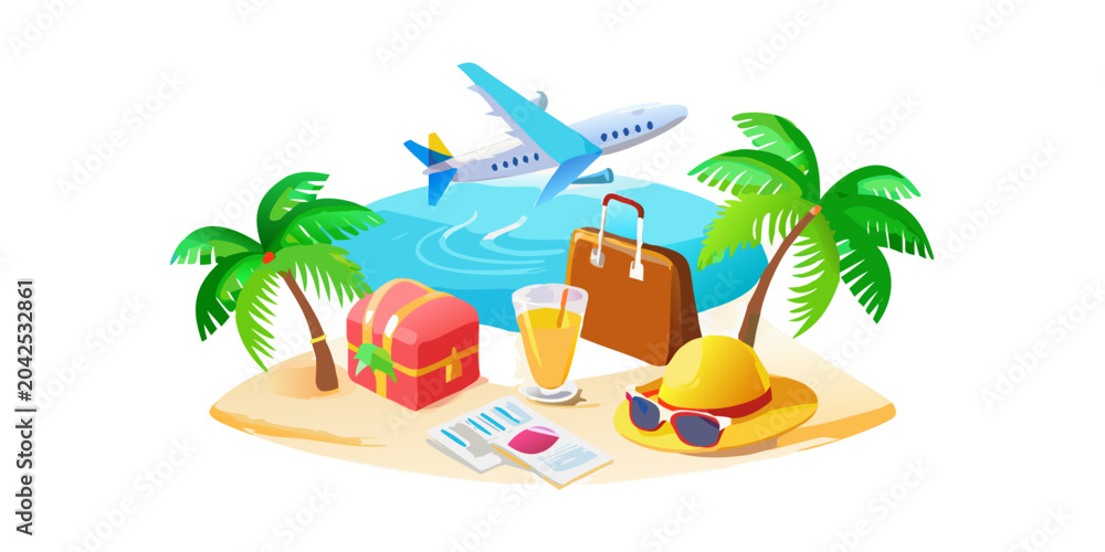 Obraz premium Tropical travel and summer vacation concept on island, vector