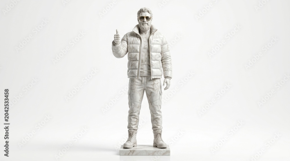 Fototapeta premium Man in puffer jacket giving thumbs up on white background