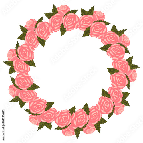 A wreath of light pink, lush, elegant roses for your design. Vector illustration isolated on a white background.