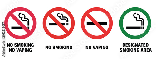 Fotografija Smoking and vaping sign vector illustration featuring cigarette and electronic vape symbols for public information and safety signage