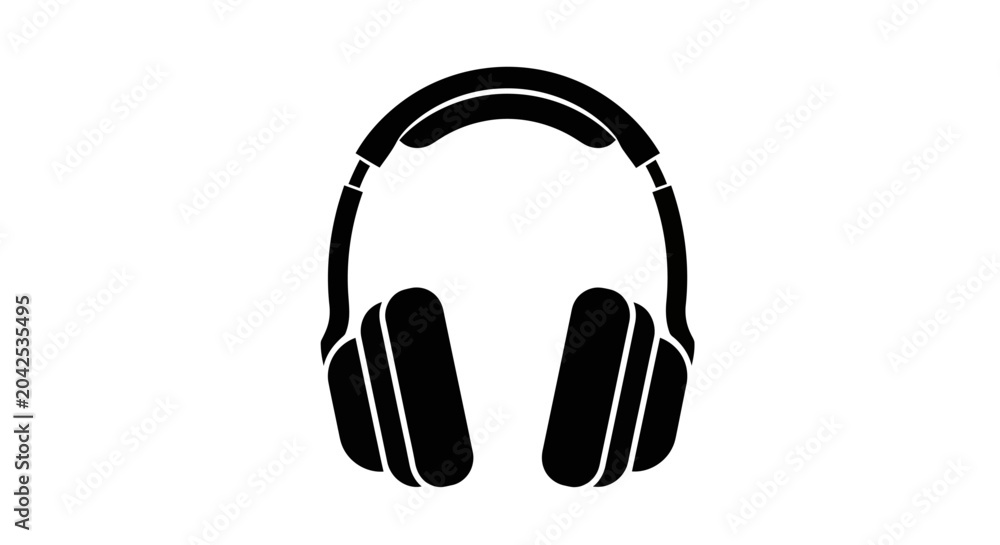 Fototapeta premium Black headphones icon, audio equipment symbol, music accessory