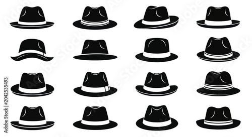 Foto Collection of Vintage Fedora Hats, Classic Menswear Accessories, Black Silhouett
