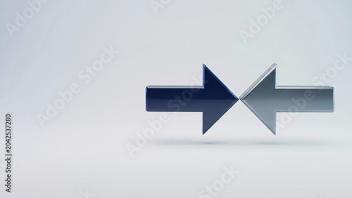 Shining Glossy Blue and Silver Arrows Meeting Concept on Clean Background Evoking Synergy and Connection Perfect for Business Advertising Presentation and Branding Design