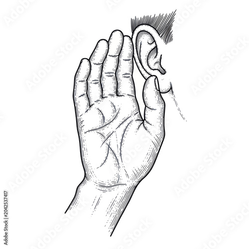 Εκτύπωση καμβά Hand cupped to ear, listening intently, close-up sketch style