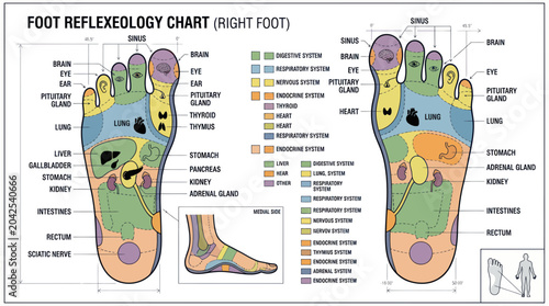 Photos Foot Reflexology Chart: Right Foot Zones for Acupressure and Alternative Medicin