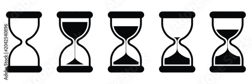 Sand watch hourglass featuring flat design symbol for time tracking, deadlines, and time management concepts.