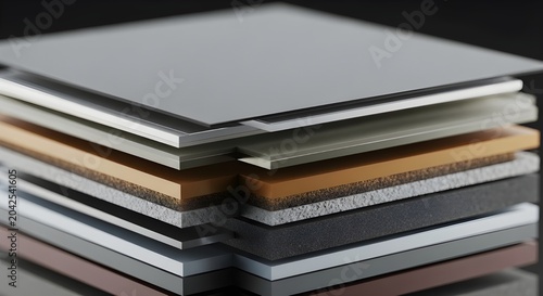 Stack of layered composite materials with different textures and colors