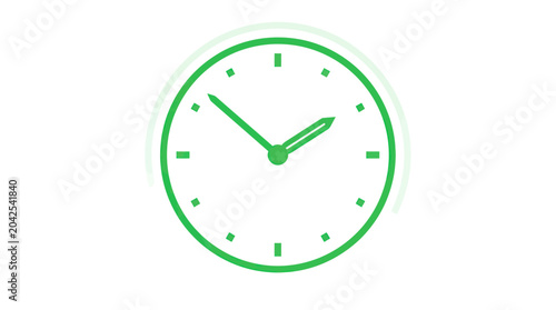 Cuadro en lienzo Green clock face with white background, time concept, minimalist design