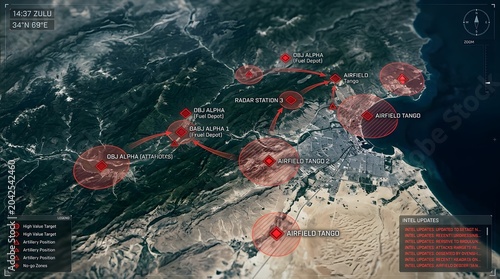Digital tactical map display showing regional alerts and critical threat zones during a high-stakes emergency situation with tactical