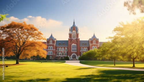 beautiful college campus on a sunny day defocused background
