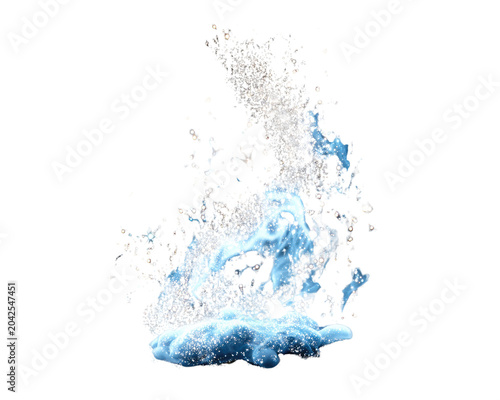 Abstract Water Splash Formation: Dynamic blue and white water splash and bubble formation, captured in a moment of fluid motion, suggesting energy and purity.