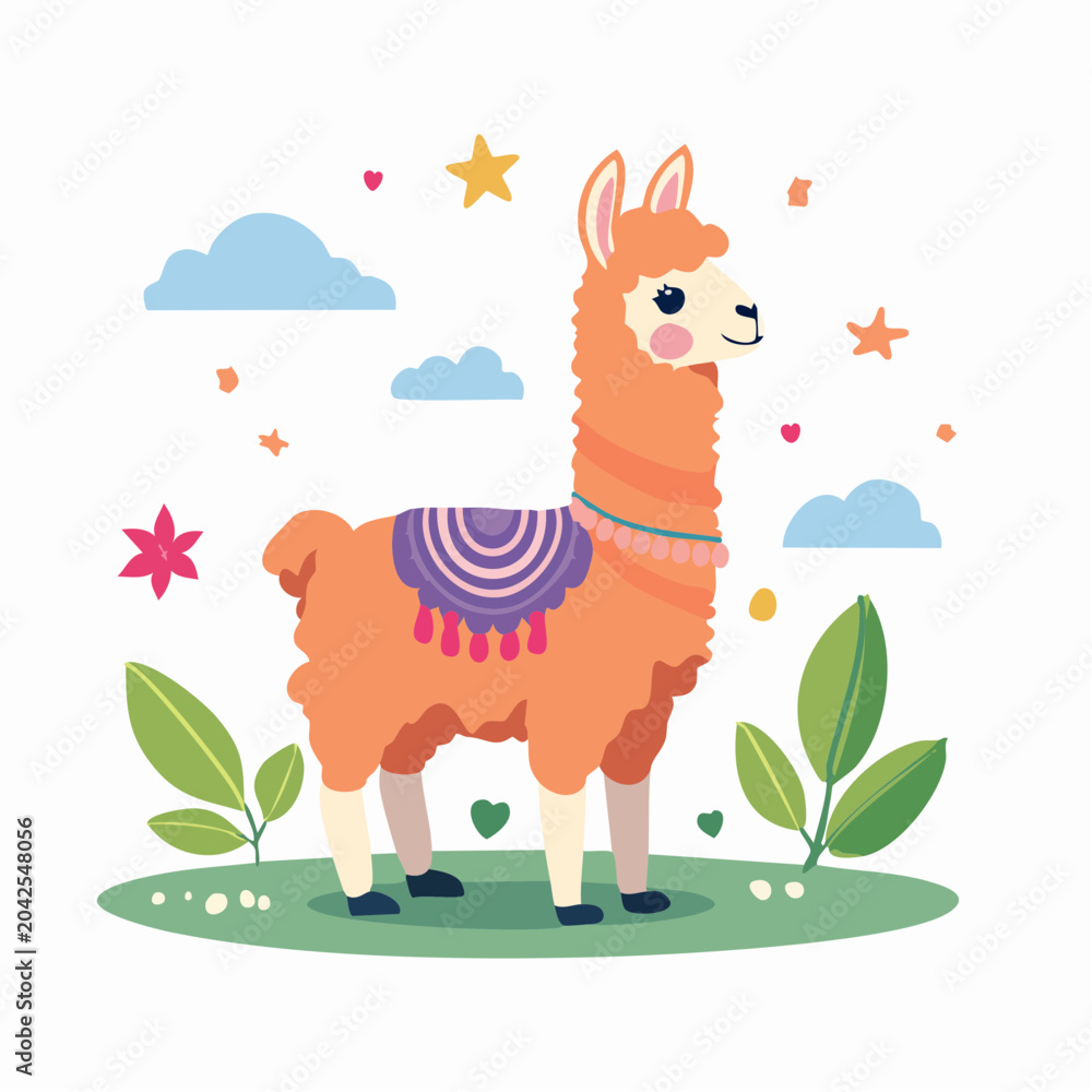 Naklejka premium Cute Cartoon Llama Illustration