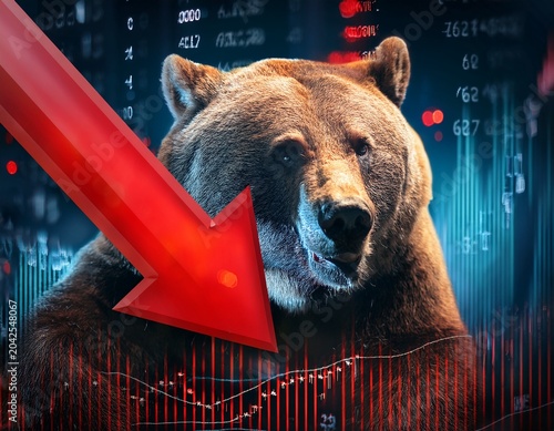 bear market concept with stock chart digital numbers crisis red price drop arrow down chart fall