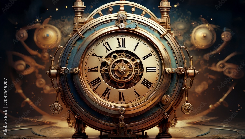 Fototapeta premium vintage retro metal clock time machine generative ai
