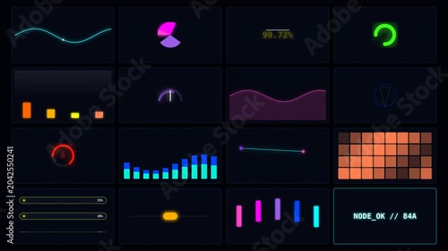 Dynamic Motion Graphics Animation of Data Visualization and Digital Interface Elements.