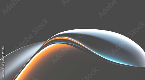Tableau sur toile Smooth glossy chrome wave with orange glowing edge on pure black background