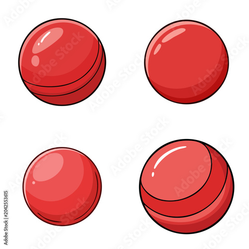 Set of red spheres with a glossy finish and subtle line details