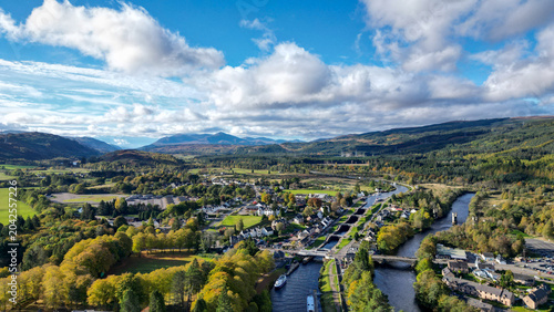 Foto Aerial Drone Shot at Lock Chambers at Fort Augustus in the Parish of Boleskine a