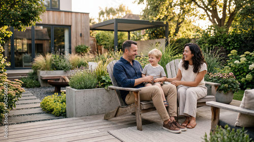 young family enjoying their garden