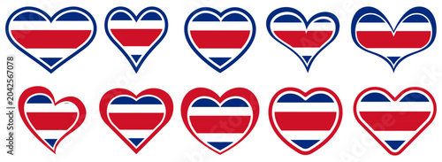 Collections Costa Rica flag heart shaped icon set. Costa Rica flag love symbol. Romantic Costa Rica  flag badge emblem design vector illustration