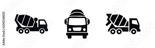 Photos Concrete Mixer Truck Icons: Side, Front, and Rotating Drum