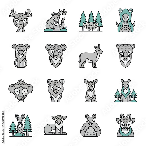 A collection of various animal illustrations in a simple, minimalist and modern style design