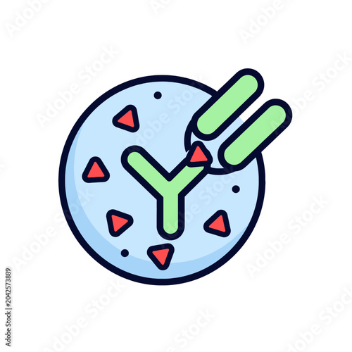 An illustration of a medical concept with a circular shape and various geometric elements