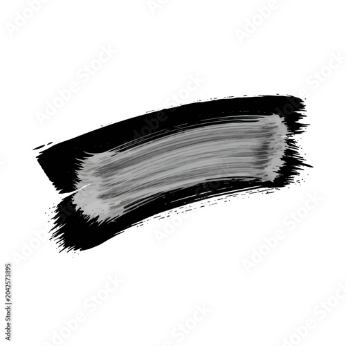 A black and gray abstract brush stroke on a white background, artistic design element